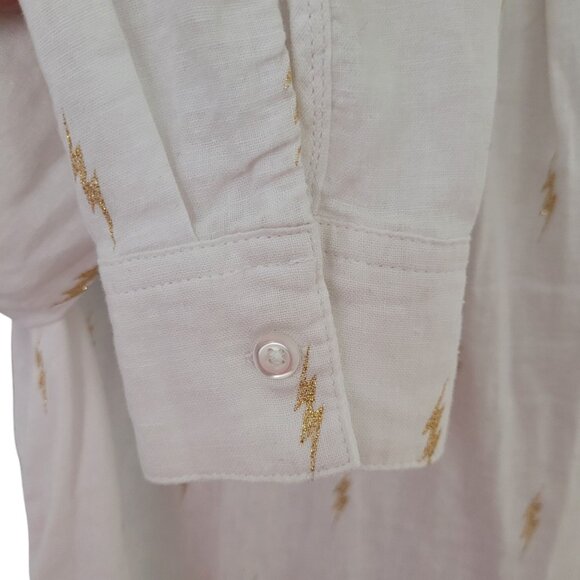 Rails Charli White Gold Electric Linen Blend Button Down Top Womens Size XS - Picture 7 of 7